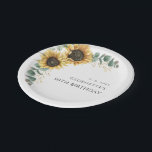 Floral Sunflower Greenery 50th Birthday Paper Plate<br><div class="desc">Celebrate the milestone of 50 with grace, elegance, and style with our custom sunflower 50th birthday party napkins! Designed specifically for this monumental occasion, our party supplies blend the beauty of nature and colour with modern typography. Customise by using our Personalise button to add the details of this birthday party...</div>