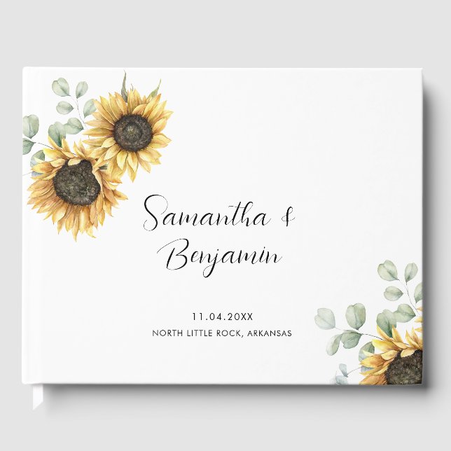 Floral Sunflower Greenery Barn Wedding Guest Book (Front)