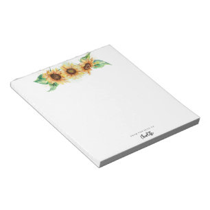 Floral Sunflower Greenery Script Botanical Notepad