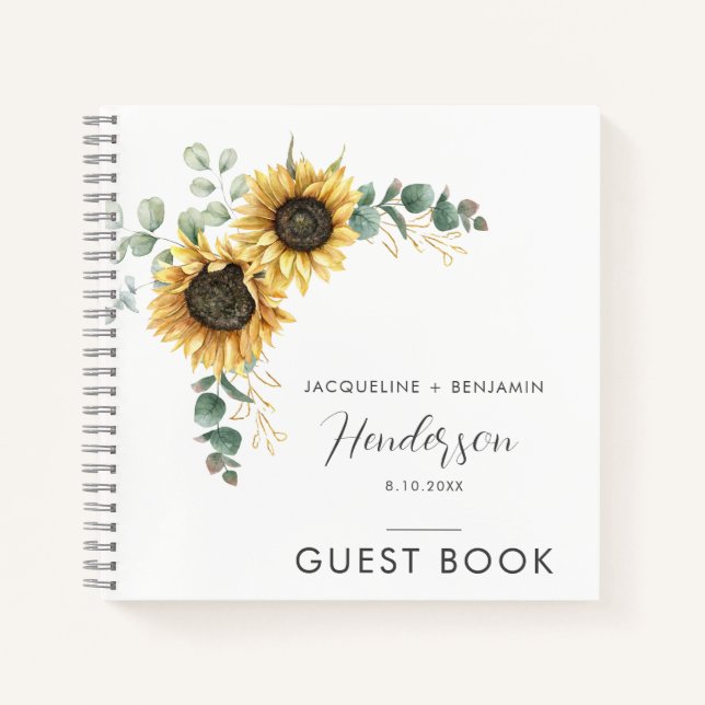 Floral Sunflower Greenery Wedding Guest Notebook (Front)