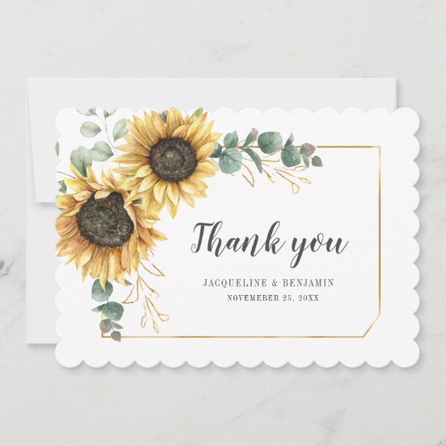 Floral Sunflower Greenery Wedding Thank You Card (Front)