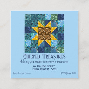 Floral Sunflower on Blue Patchwork Quilt Geometric Square Business Card