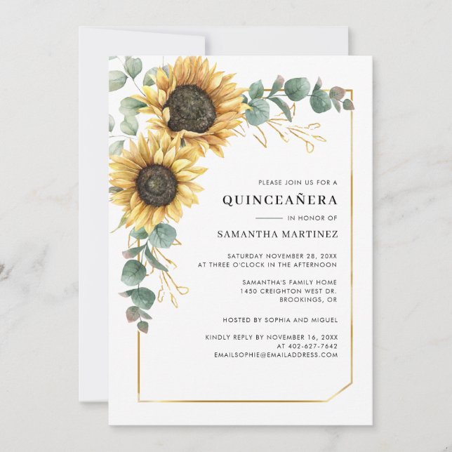 Floral Sunflower Quinceanera 15th Birthday Party Invitation (Front)
