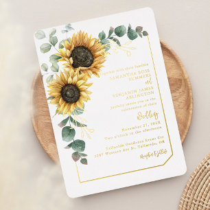 Floral Sunflower Script Greenery Wedding Gold