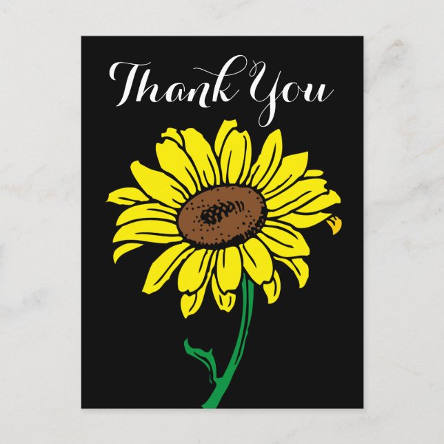 Floral Sunflower Thank You Black & Yellow Flowers Postcard (Front)