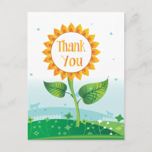 Floral Sunflower Thank You Yellow Green Flowers Postcard