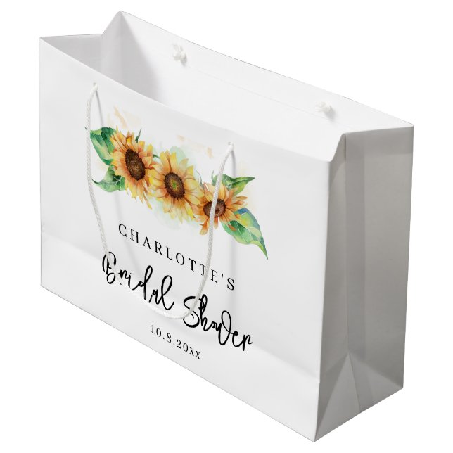 Floral Sunflower Watercolor Bridal Shower Large Gift Bag (Front Angled)