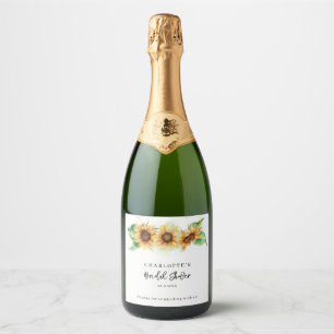 Floral Sunflower Watercolor Bridal Shower Sparkling Wine Label