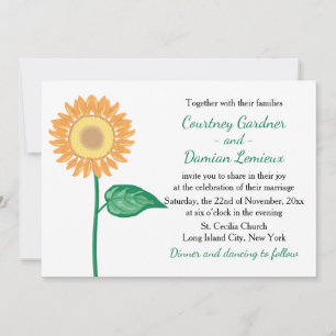 Floral Sunflower Yellow Gold, Green Flower Wedding Invitation