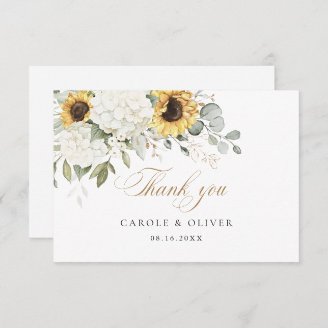 Floral Sunflowers Hydrangea Wedding Thank You (Front/Back)