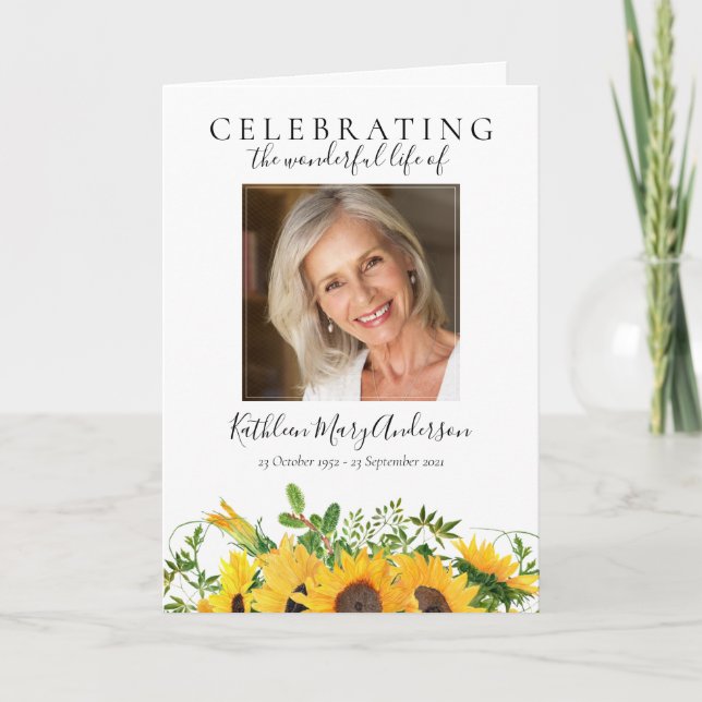 Floral Sunflowers Photos Folded Memorial Funeral Programme (Front)