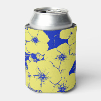 Floral Sunny Yellow Blue Pattern Can Cooler