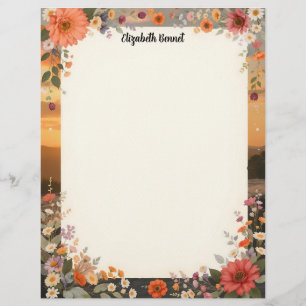 Floral Sunset Stationery Paper Custom Letterhead