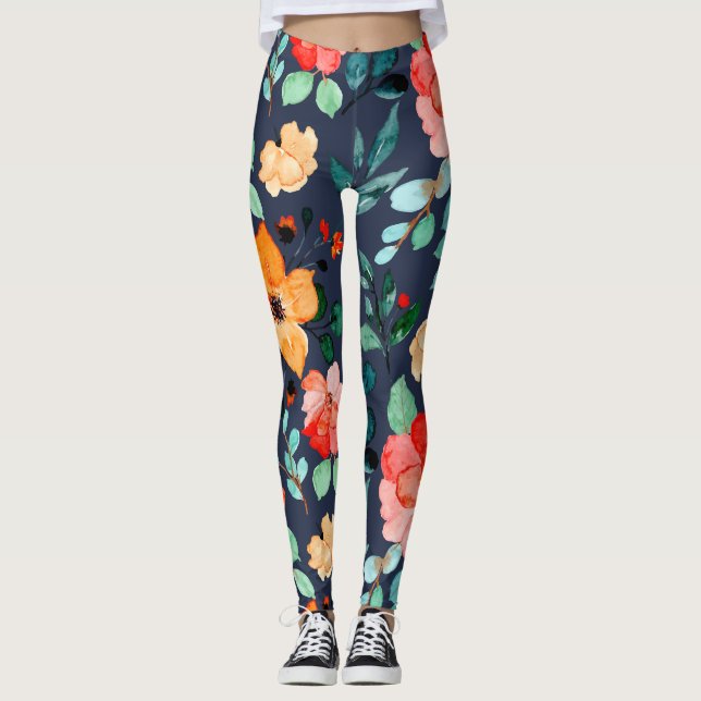 Floral Surface Pattern- Fashion Decorative Spring  Leggings (Front)