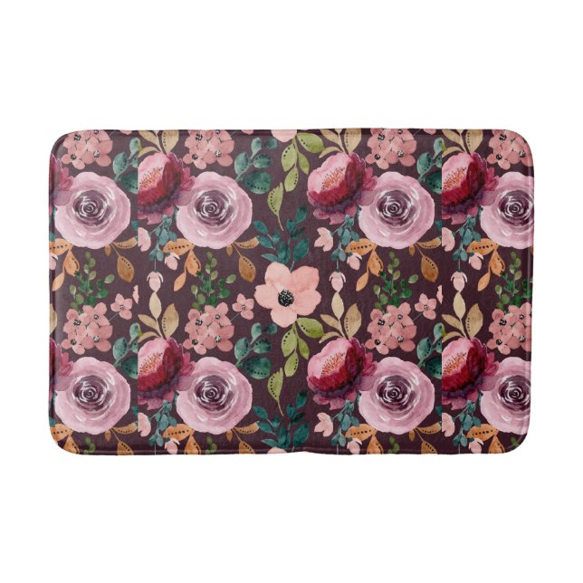 Floral Surface Pattern-Fashion Watercolor Colourfu Bath Mat (Front)