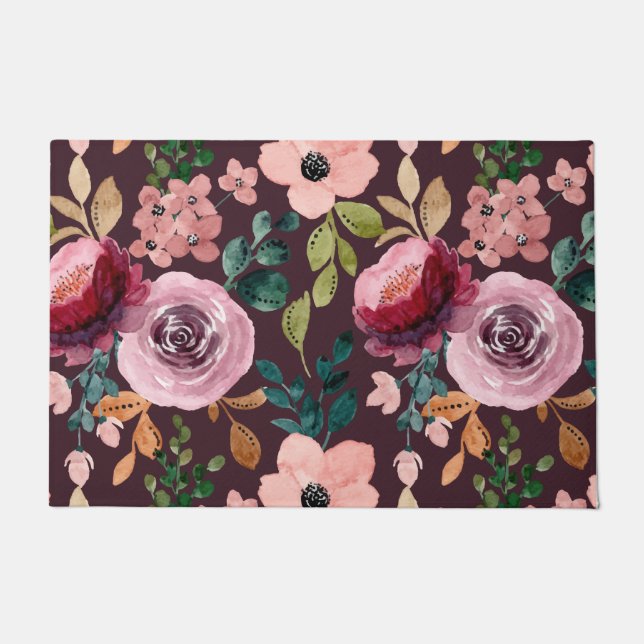 Floral Surface Pattern-Fashion Watercolor Colourfu Doormat (Front)