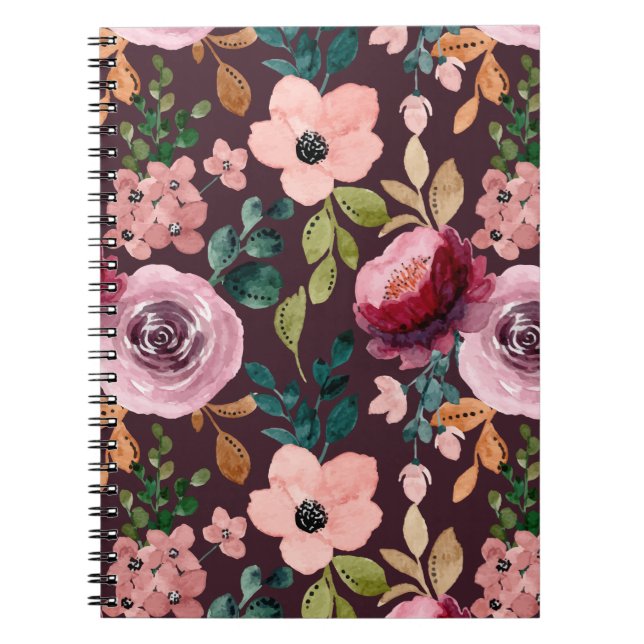 Floral Surface Pattern-Fashion Watercolor Colourfu Notebook (Front)