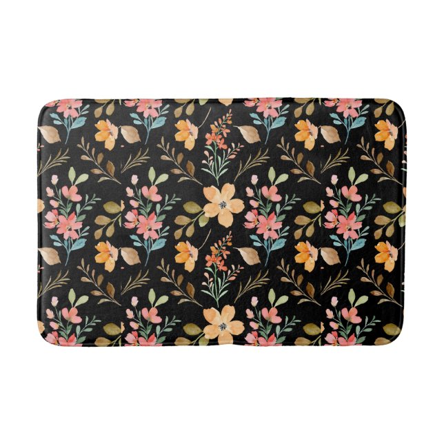 Floral Surface Pattern- Fashion Watercolor Spring Bath Mat (Front)