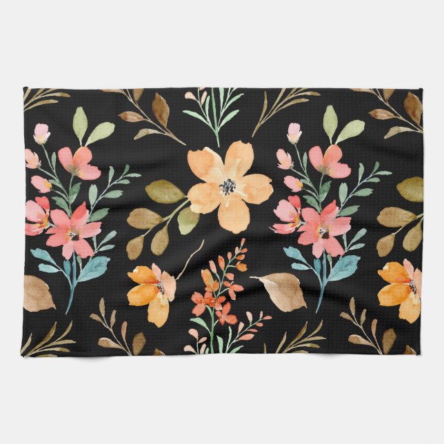 Floral Surface Pattern- Fashion Watercolor Spring  Tea Towel (Horizontal)