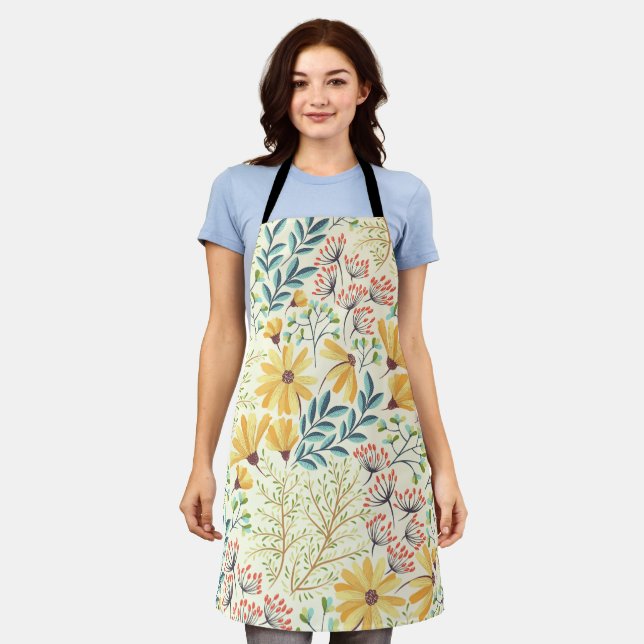Floral Surface Pattern- Stylish Abstract Wallpaper Apron (Worn)