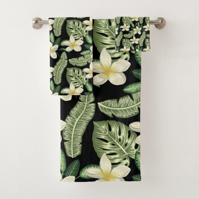 Floral surface pattern Tropical flowers and leaves Bath Towel Set (Insitu)