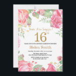 Floral Surprise 16th Birthday Gold Glitter Invitation<br><div class="desc">Floral Surprise 16th Birthday Invitation for Women. Watercolor Botanical Floral Flower. Gold Glitter. Pink Peonies Floral Flowers. Kids Girl Lady Birthday. For further customisation,  please click the "Customise it" button and use our design tool to modify this template.</div>