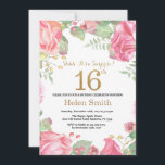 Floral Surprise 16th Birthday Gold Glitter Invitation<br><div class="desc">Floral Surprise 16th Birthday Invitation for Women. Watercolor Botanical Floral Flower. Gold Glitter. Pink Peonies Floral Flowers. Kids Girl Lady Birthday. For further customisation,  please click the "Customise it" button and use our design tool to modify this template.</div>