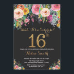 Floral Surprise 16th Birthday Invitation Gold<br><div class="desc">Floral Surprise 16th Birthday Invitation for Women. Watercolor Floral Flower. Black and Gold Glitter. Pink,  Yellow,  Orange,  Purple Flower. Kids Birthday. For Girl Lady Teen Teenage. For further customisation,  please click the "Customise it" button and use our design tool to modify this template.</div>