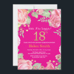 Floral Surprise 18th Birthday Gold and Hot Pink Invitation<br><div class="desc">Floral Surprise 18th Birthday Invitation for Women. Watercolor Botanical Floral Flower. Gold Glitter. Pink Peonies Floral Flowers. Adult Birthday. Hot Pink Background. For further customisation,  please click the "Customise it" button and use our design tool to modify this template.</div>