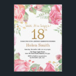 Floral Surprise 18th Birthday Gold Glitter Invitation<br><div class="desc">Floral Surprise 18th Birthday Invitation for Women. Watercolor Botanical Floral Flower. Gold Glitter. Pink Peonies Floral Flowers. Adult Birthday. For further customisation,  please click the "Customise it" button and use our design tool to modify this template.</div>