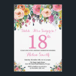 Floral Surprise 18th Birthday Invitation Pink<br><div class="desc">Floral Surprise 18th Birthday Invitation for Women. Watercolor Floral Flower. Pink, Yellow, Orange, Purple Flower. Adult Birthday. 30th 40th 50th 60th 70th 80th 90th 100th 13th 15th 16th 18th 20th 21st Any Age. For further customisation, please click the "Customise it" button and use our design tool to modify this template....</div>