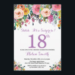 Floral Surprise 18th Birthday Invitation Purple<br><div class="desc">Floral Surprise 18th Birthday Invitation for Women. Watercolor Floral Flower. Pink, Yellow, Orange, Purple Flower. Adult Birthday. 30th 40th 50th 60th 70th 80th 90th 100th 13th 15th 16th 18th 20th 21st Any Age. For further customisation, please click the "Customise it" button and use our design tool to modify this template....</div>