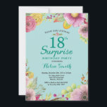 Floral Surprise 18th Birthday Invitation Teal<br><div class="desc">Floral Surprise 18th Birthday Invitation for Women. Watercolor Floral,  Teal Aqua Turquoise Background. For further customisation,  please click the "Customise it" button and use our design tool to modify this template.</div>