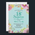 Floral Surprise 18th Birthday Invitation Teal<br><div class="desc">Floral Surprise 18th Birthday Invitation for Women. Watercolor Floral,  Teal Aqua Turquoise Background. For further customisation,  please click the "Customise it" button and use our design tool to modify this template.</div>