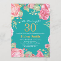 Floral Surprise 30th Birthday Gold and Teal