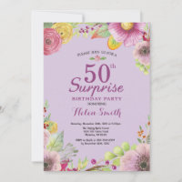 Floral Surprise 50th Birthday Invitation Purple