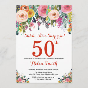 Floral Surprise 50th Birthday Invitation Red