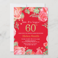 Floral Surprise 60th Birthday Gold Glitter and Red