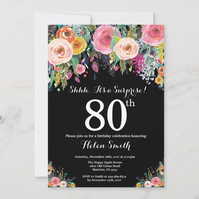 Floral Surprise 80th Birthday Invitation (Front)