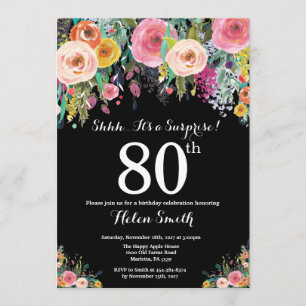 Floral Surprise 80th Birthday Invitation