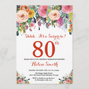 Floral Surprise 80th Birthday Invitation Red