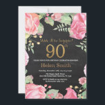 Floral Surprise 90th Birthday Gold Glitter Invitation<br><div class="desc">Floral Surprise 90th Birthday Invitation for Women. Watercolor Botanical Floral Flower. Gold Glitter. Pink Peonies Floral Flowers. Adult Birthday. Chalkboard Background. For further customisation,  please click the "Customise it" button and use our design tool to modify this template.</div>