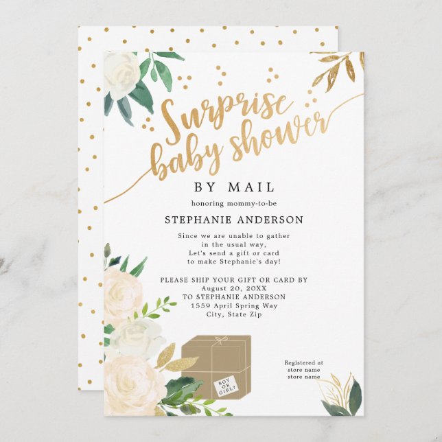 Floral Surprise Baby Shower by mail Invitation (Front/Back)