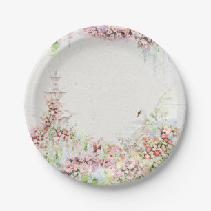 floral swan chic calligraphy bridal shower paper plate