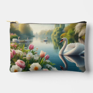Floral swan lake spring artwork accessory pouch
