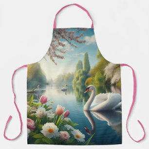 Floral swan lake spring artwork apron