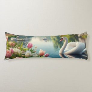 Floral swan lake spring artwork body cushion