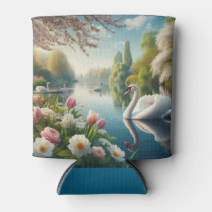 Floral swan lake spring artwork can cooler