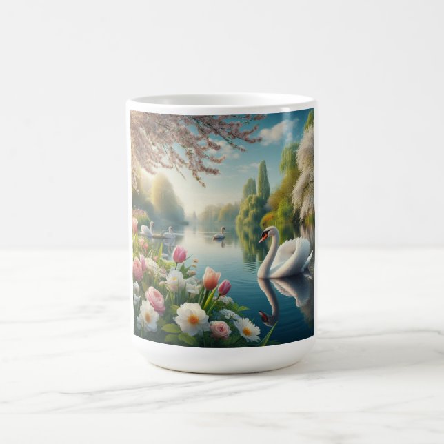 Floral swan lake spring artwork coffee mug (Center)