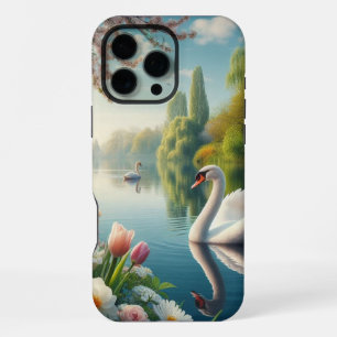 Floral swan lake spring artwork iPhone 16 pro max case